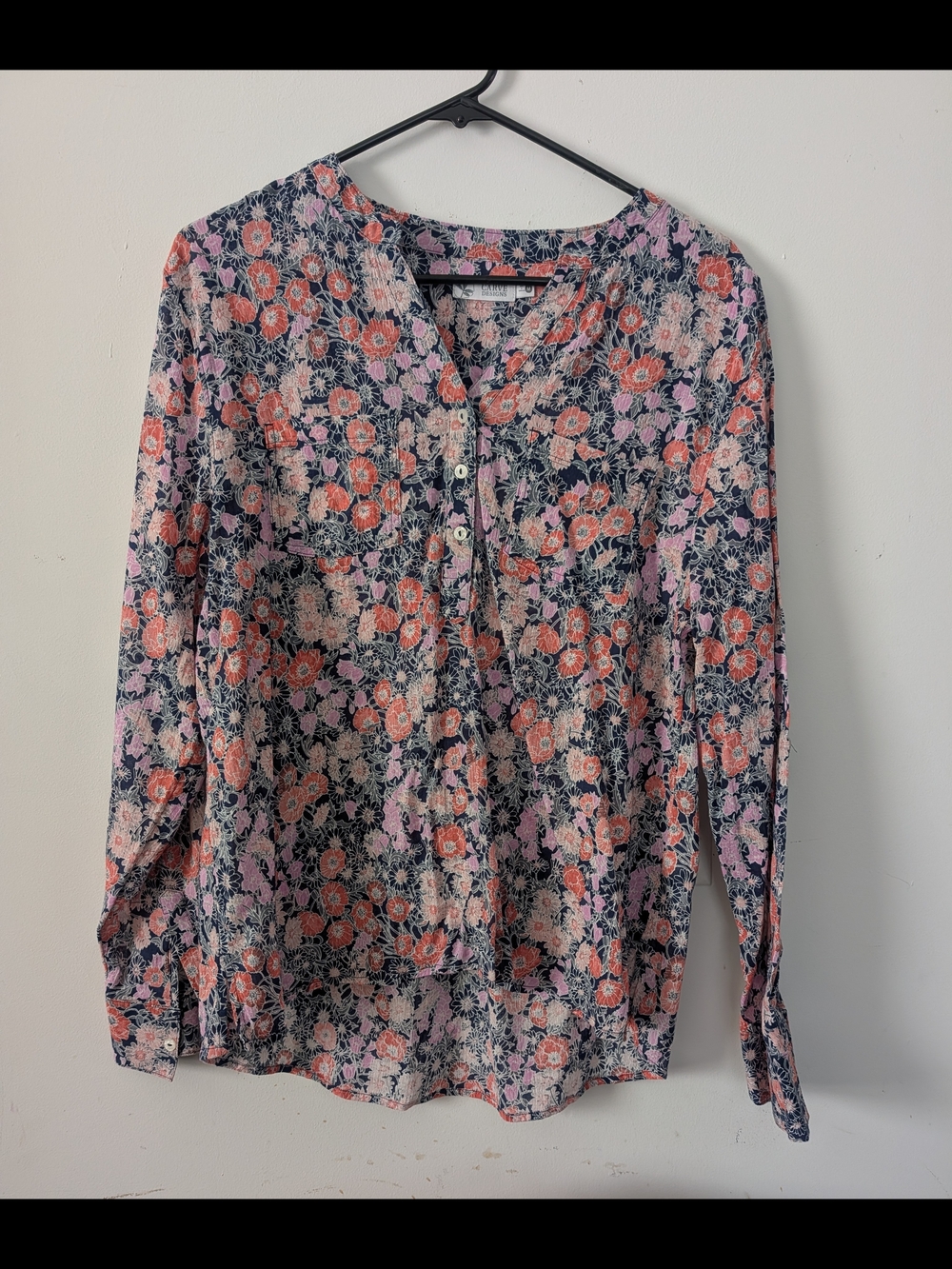 Carve Designs Floral Button-Down Shirt - Pink & Navy. Organic Cotton